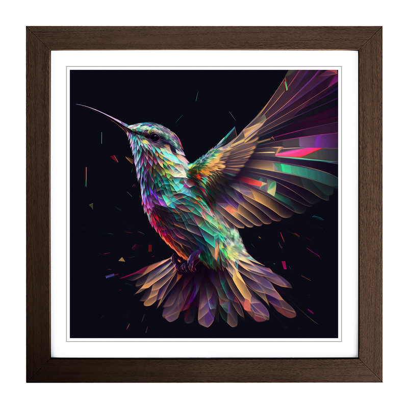 Hummingbird Glitch - Single Picture Frame Print on Wood, Walnut