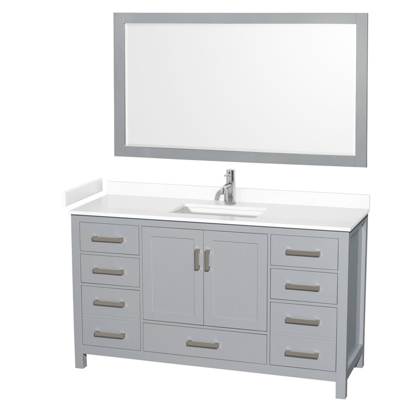 Sheffield 60" Bathroom Vanity Set with 58" Mirror, White Cultured Marble, Gray, Single-Hole