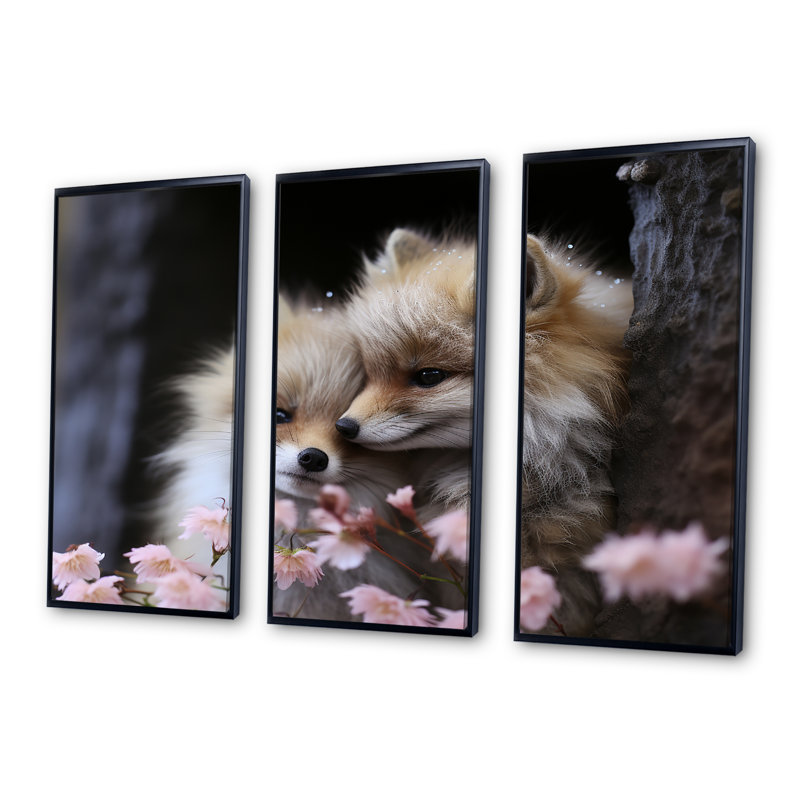 «Springtime Fox's Gaze I», art mural animal, H 28 po x l 36 po, Cadre flottant noir