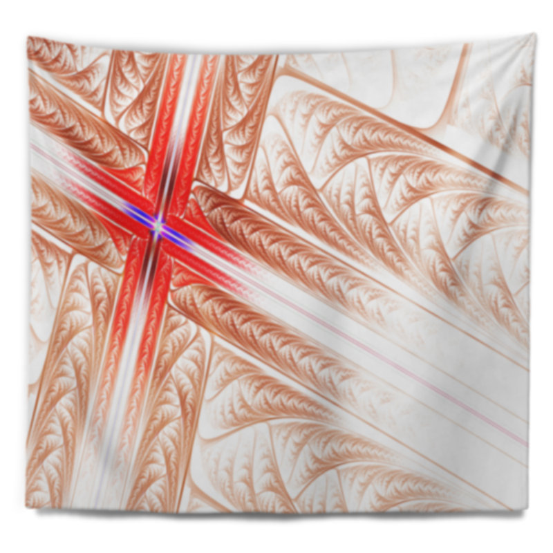 Tapisserie abstraite à motif de croix fractale rouge, H 50 po x l 60 po