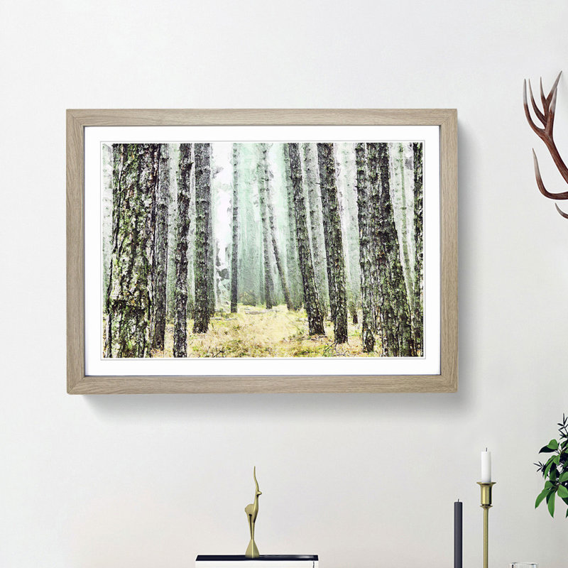 View of a Pine Tree Forest - Picture Frame Painting Print, Oak Framed, 48cm H x 36cm W x 2cm D