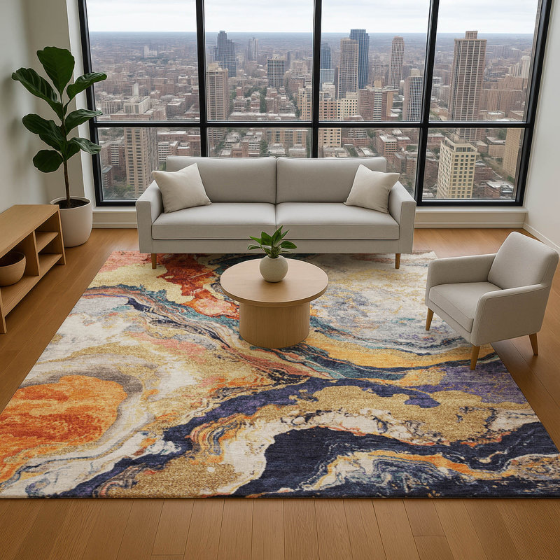 Premium Machine Washable Jakiyra AMF1908 Abstract Rug, Rectangle 9' x 12'