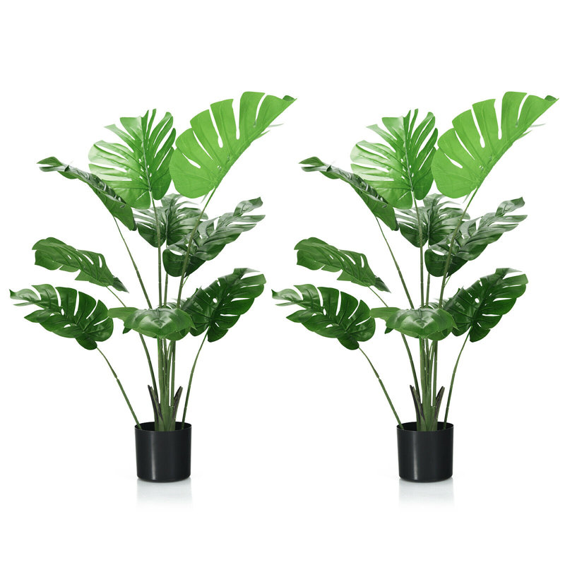 2-Piece Indoor/Outdoor Decorative Artificial Monstera Deliciosa Tree Plant