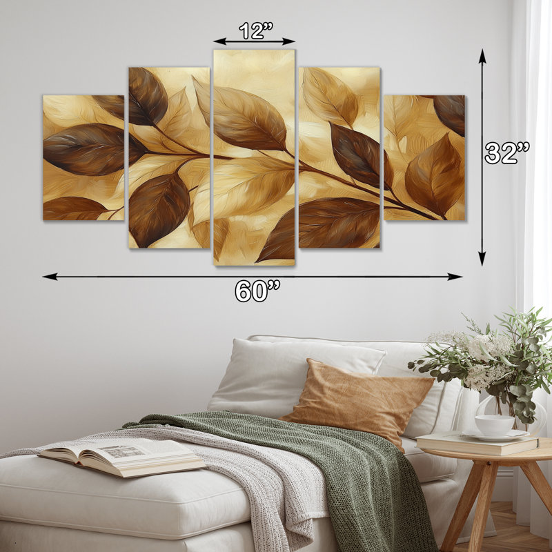 Chocolat brun feuilles de cenery I - art mural brun - décoration murale traditionnelle diamant