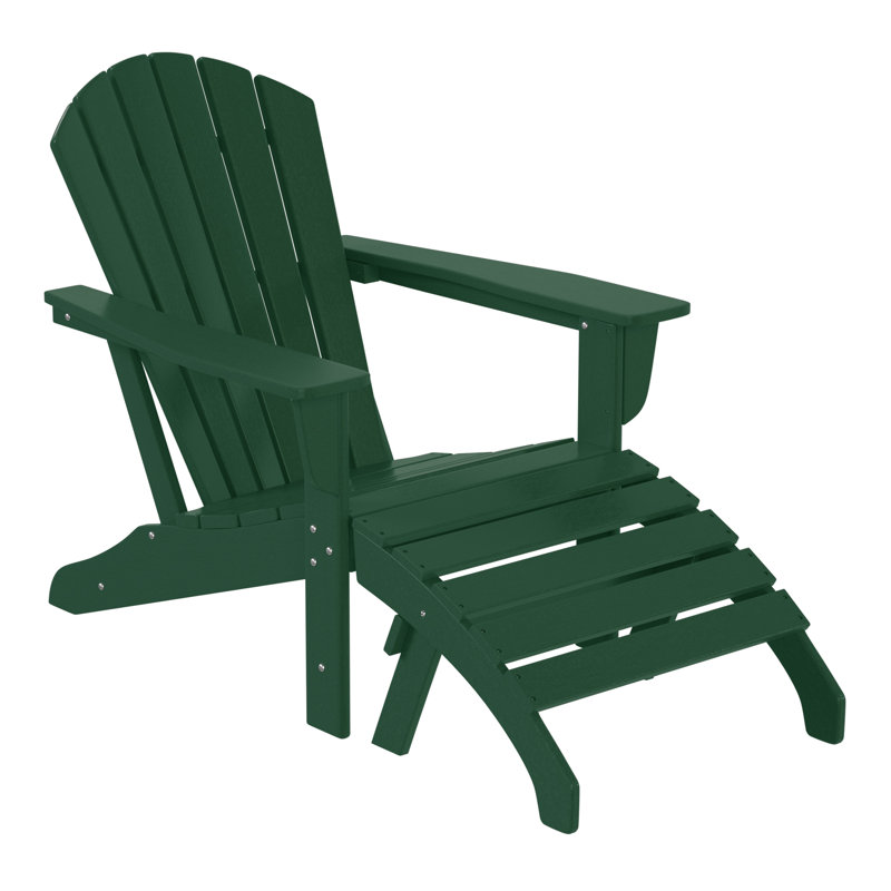 Altura Plastic Adirondack Chair with Ottoman Set, Dark Green