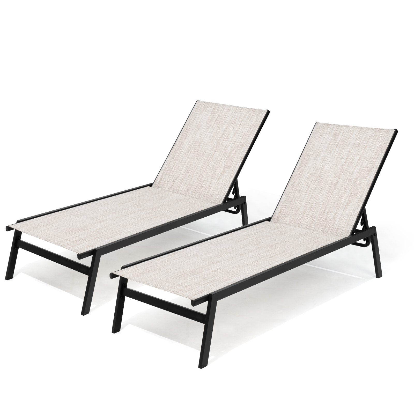  Blevens Metal Stackable Reclining Chaise and Lounge Chairs, Beige/Black