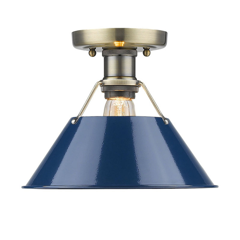 Steel Flush Mount, Aged Brass, Navy Blue