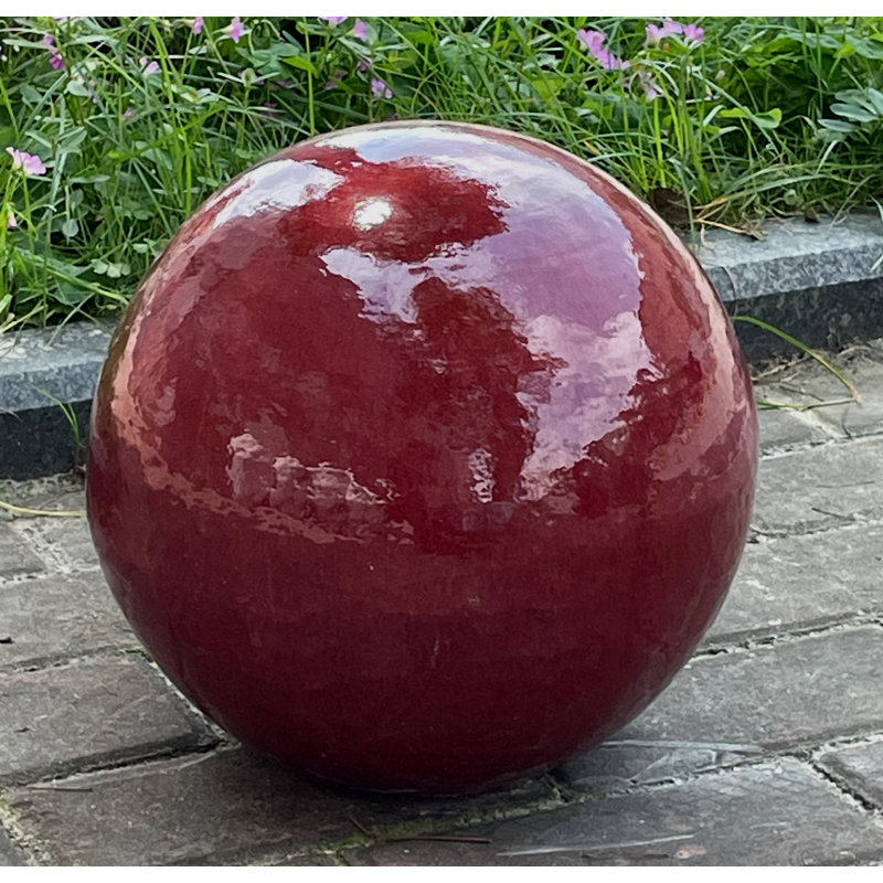 Decorative Sphere (White Satin) - Handcrafted High-Fired Ceramic, 16", Ox Red