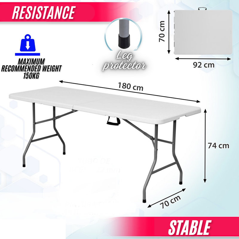 Saxena Rectangular Metal Folding Outdoor Camping Table , cm W cm D, H74 x L180 x W70cm