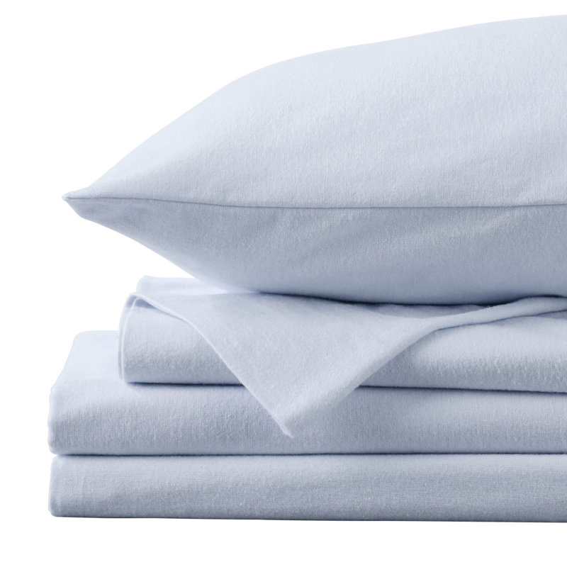 Chalet Flannel Sheet Set, Queen Sheet Set with Fitted Sheet and Pillowcases, Light Blue