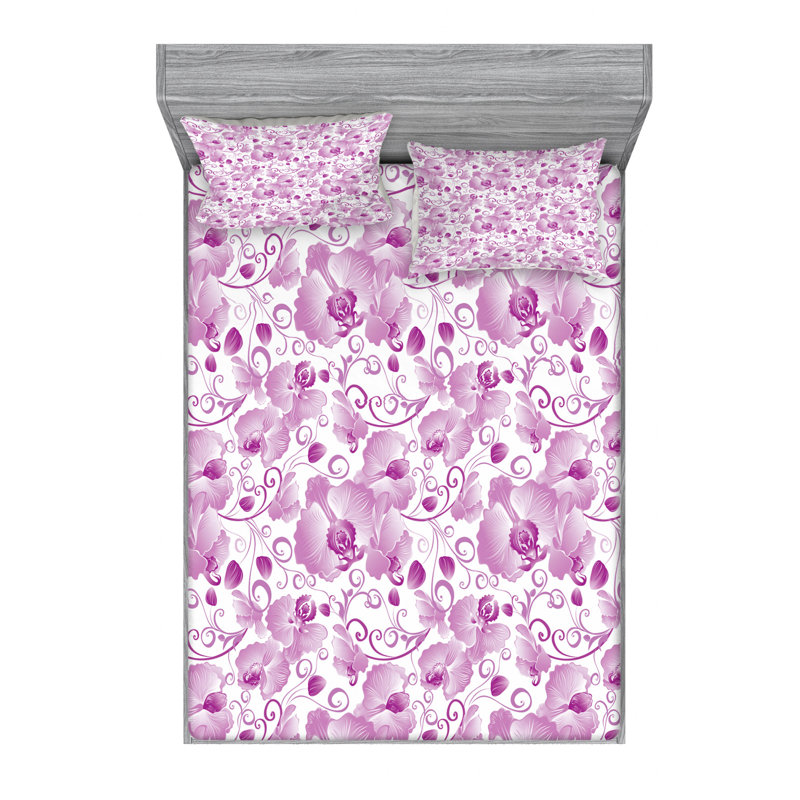 Microfiber Floral Sheet Set, Queen Sheet Set with Fitted Sheet