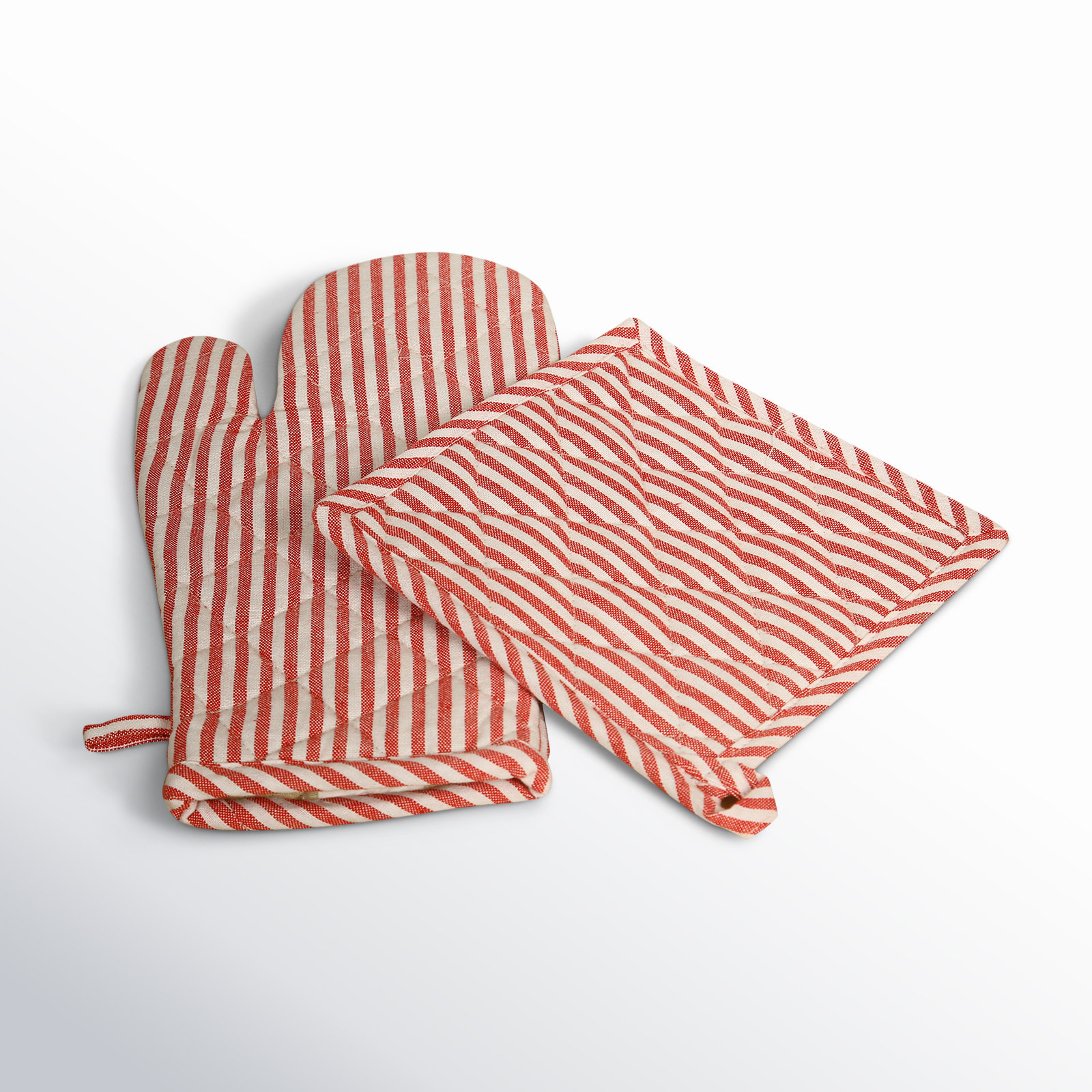 Potholder & Oven Mitt Set, Red/White