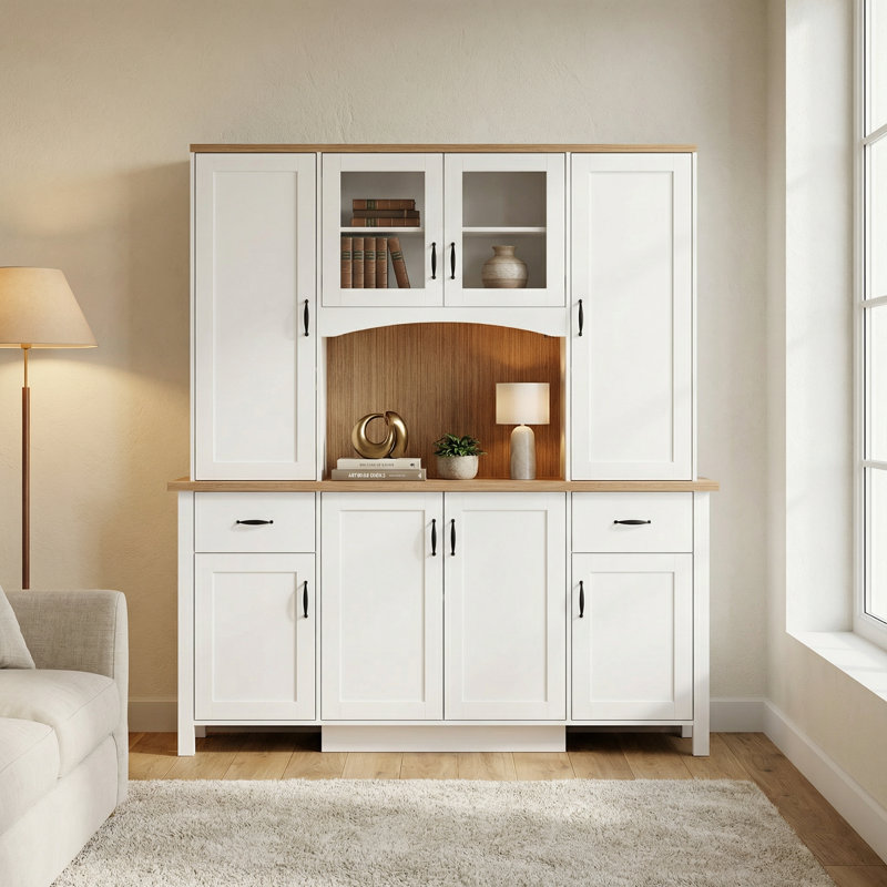 79'' H X 67'' W Modern Farmhouse Storage Bookcase Cabinet With Adjustable Shelves