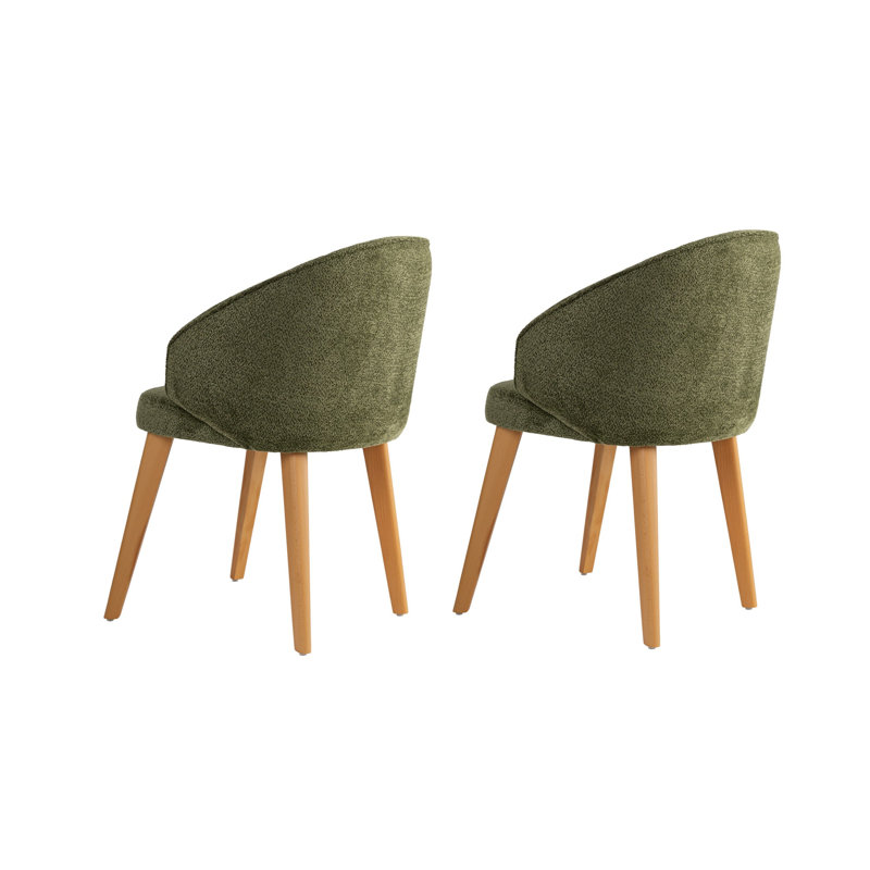 Stylish Chair Set (2 Pieces) - Green & Dark Oak | 100% Beech Tree Frame, 100% Cotton Chenille Fabric | Dimensions: 18.9 x 34.3 x 22.8 Inches | Comfortable 5 cm Foam Cushion | Perfect for Modern Living Rooms & Dining Areas