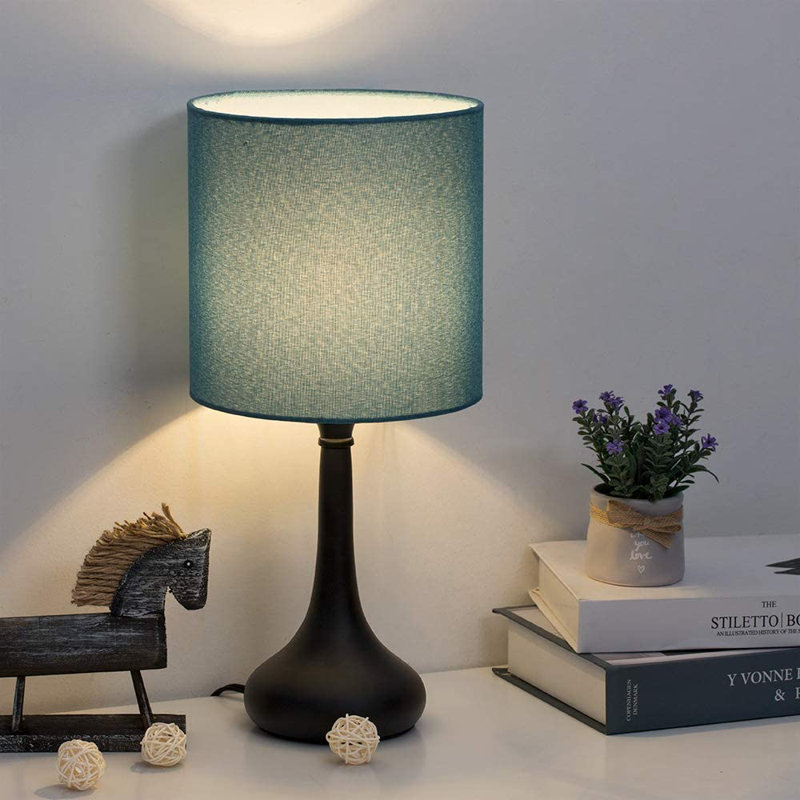 Lampe de chevet en métal avec abat-jour en métal, Noir, Bleu, H 15,5 po x l 7,3 po x P 7,3 po