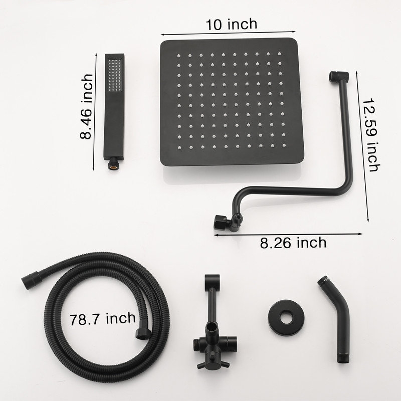 Pomme de douche à pluie 10 pouces avec douchette combinée avec bras d'extension réglable de 12 pouces