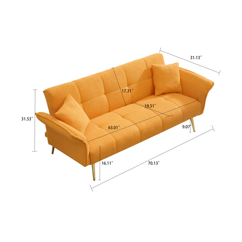 Canapé-lit convertible en tissu avec accoudoirs pliables Modren Teddy, Peluche jaune