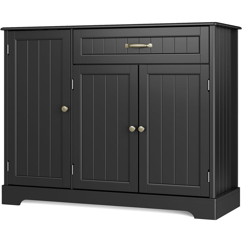Small Kitchen Sideboard Buffet With Drawer & Shelf, Coffee Bar Cabinet – Black