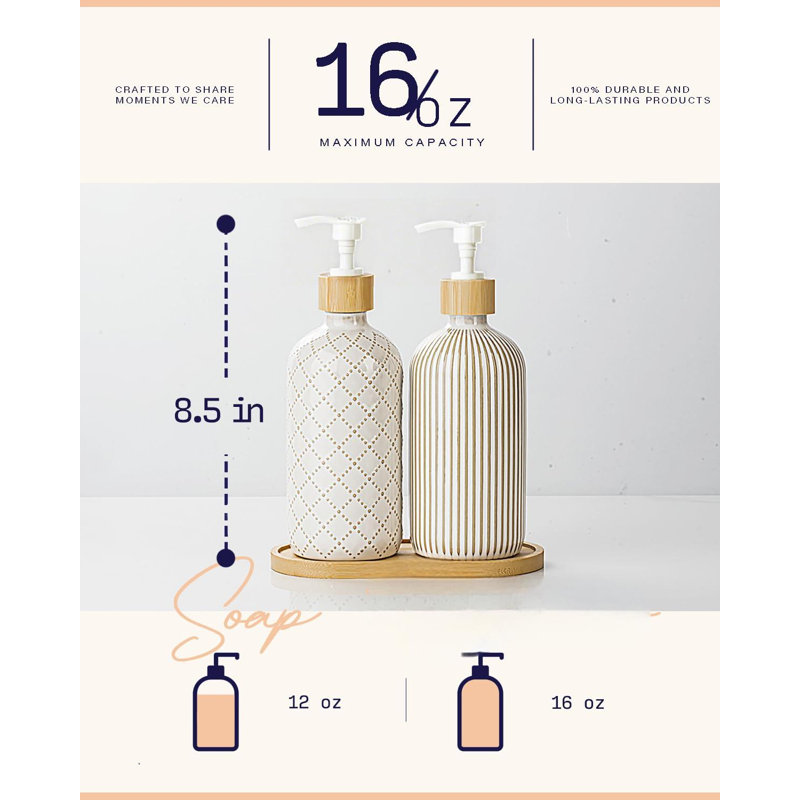 Distributeur de savon à main et à vaisselle, distributeur de savon en céramique (ensemble de 2 / pompe blanche)