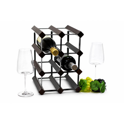 8-Bottle Countertop Wine Rack, Wood & Metal Wine Bottle Holder, Freestanding Rustic Wine Storage Organizer for Kitchen Counter, Bar, Pantry & Dining Room