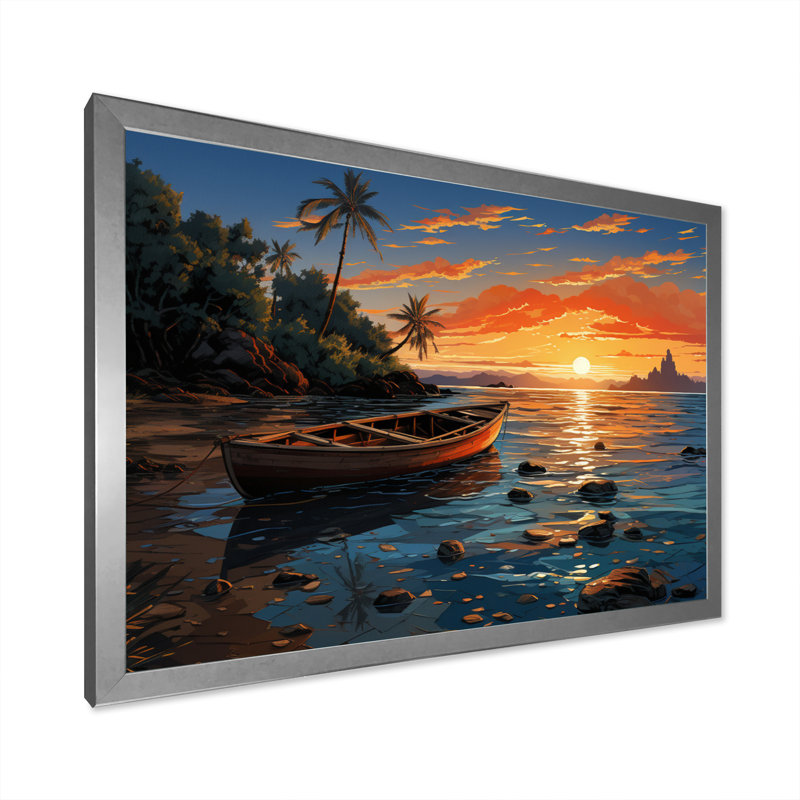 «Tyndale Coastaltropical Boat At Dusk III», reproduction sur toile, H 12 po x l 20 po x P 1 po, Cadre simple argenté