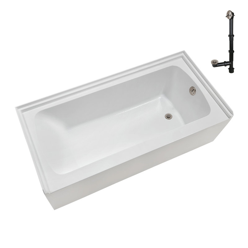 Streamline 60 in. x 30 in. Acrylic Right-Hand Drain Alcove Bathtub in Glossy White With External Drain, Brushed Nickel