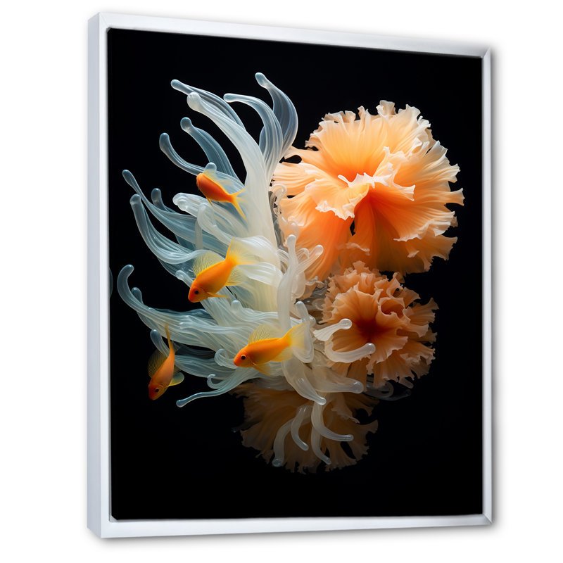 Underwater Vibrant Orange Coral - Reproduction d'art mural plage et océan, Cadre flottant blanc, H 44 po x l 34 po x P 1,5 po