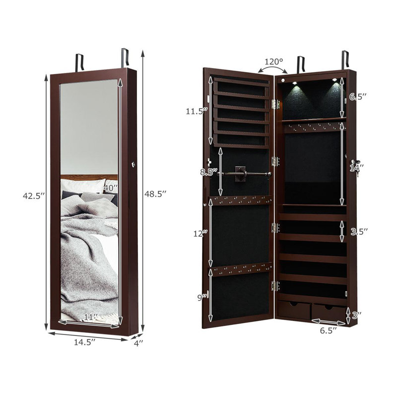 Armoire à bijoux avec miroir à suspendre, Brun foncé