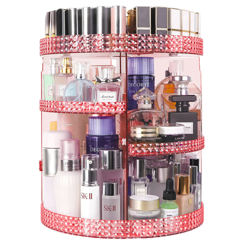 Organisateur de maquillage rotatif à 360 degrés, Rose