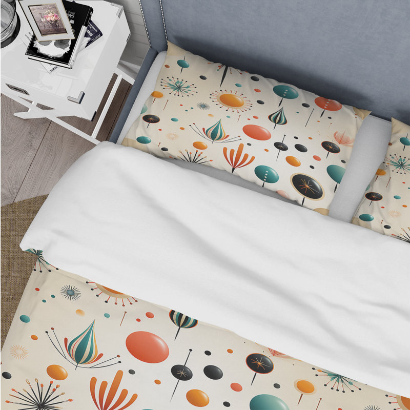 Atomic Retro Revival Geometric Shapes Duvet Cover, Twin Duvet Cover + 1 Standard Sham