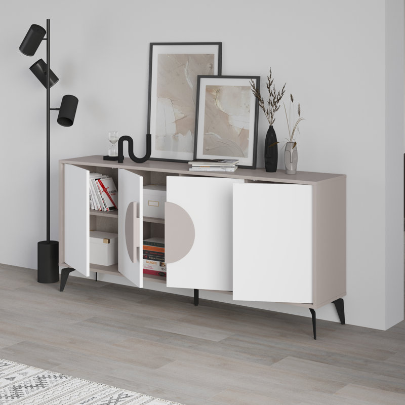 Chani Modern Wide Sideboard Display Unit 180cm, Tan/White