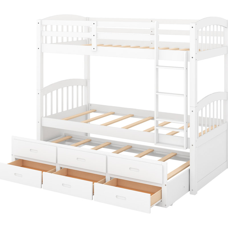 Twin Over Bunk Bed With Drawers & Trundle In White - Space Sleep Solution Bedroom Choice, White
