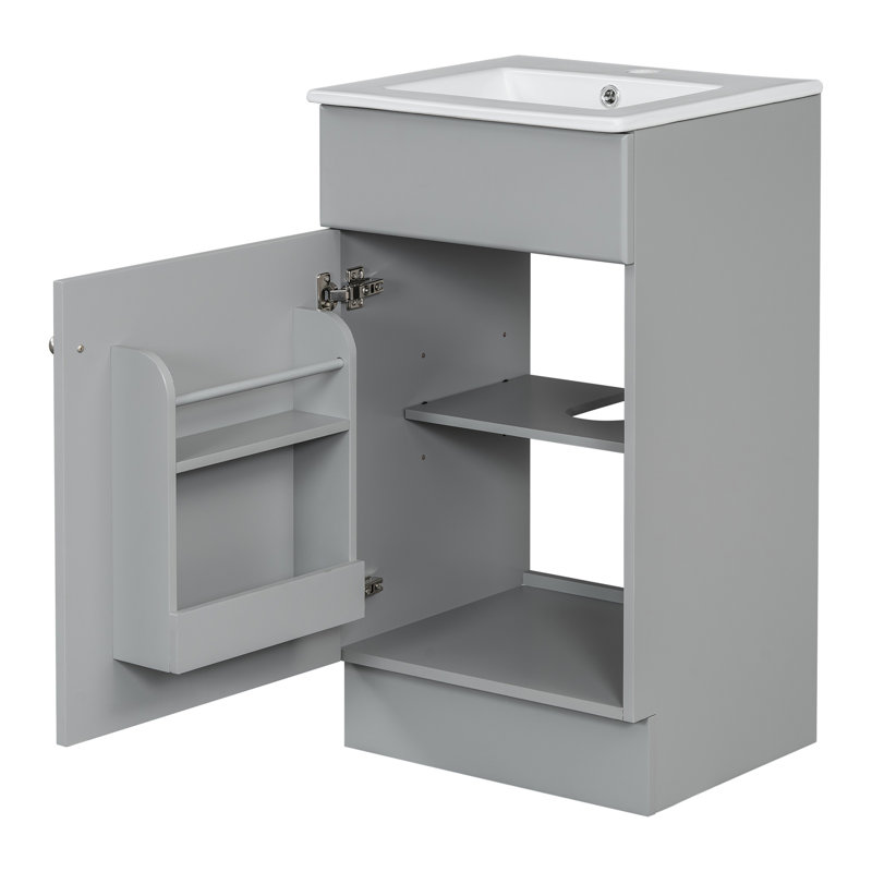 Meuble-lavabo de 18 po avec lavabo, gris - Porte de finition en céramique facile d'entretien pour une atmosphère tranquille