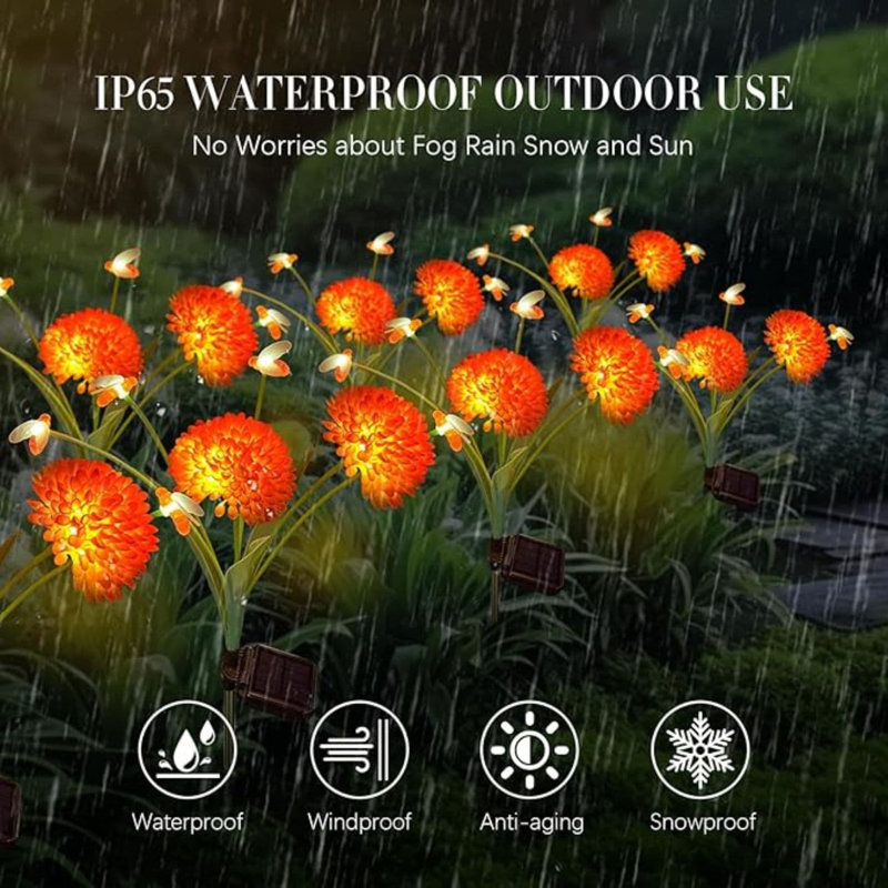 Solar Powered Swaying Bee Lights with Orange Flowers