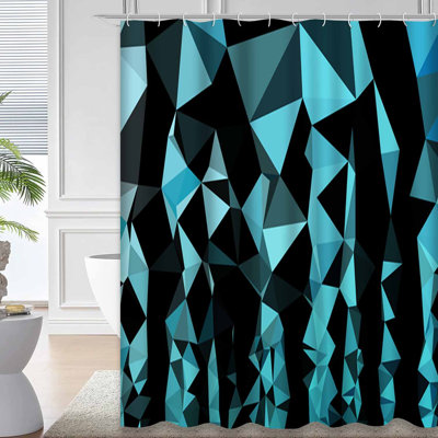 Rideau de douche hexagonal bleu clair avec 12 crochets