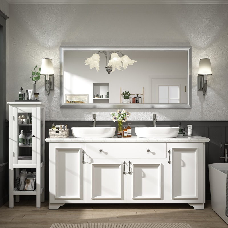 Amara Tempered Glass and Aluminum Alloy Framed French Cleat Mounted Wall Mirror with 5-Year Warranty, 60" x 28"