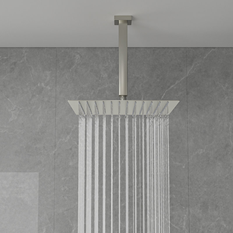 12 Inch Rainfall Shower Head Solid Square Wall/Ceiling Mount Stainless Steel Matte Black, Stainless Steel