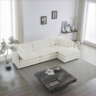 Canapés modulaires | Repose-pieds modulaire moderne en L surdimensionné et réversible pour salon et cinéma maison | blanc neige | Chenille