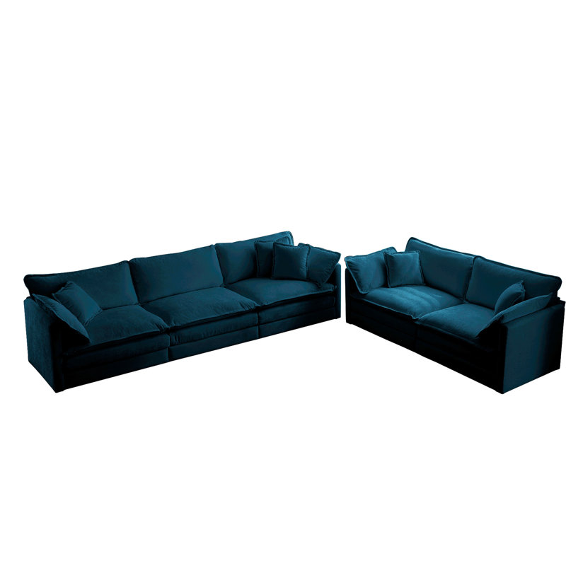 Canapé moderne en chenille bleu, siège profond 2 + 3 places pour le salon, revêtement respirant et structure en bois massif, tissu, chambre très confortable