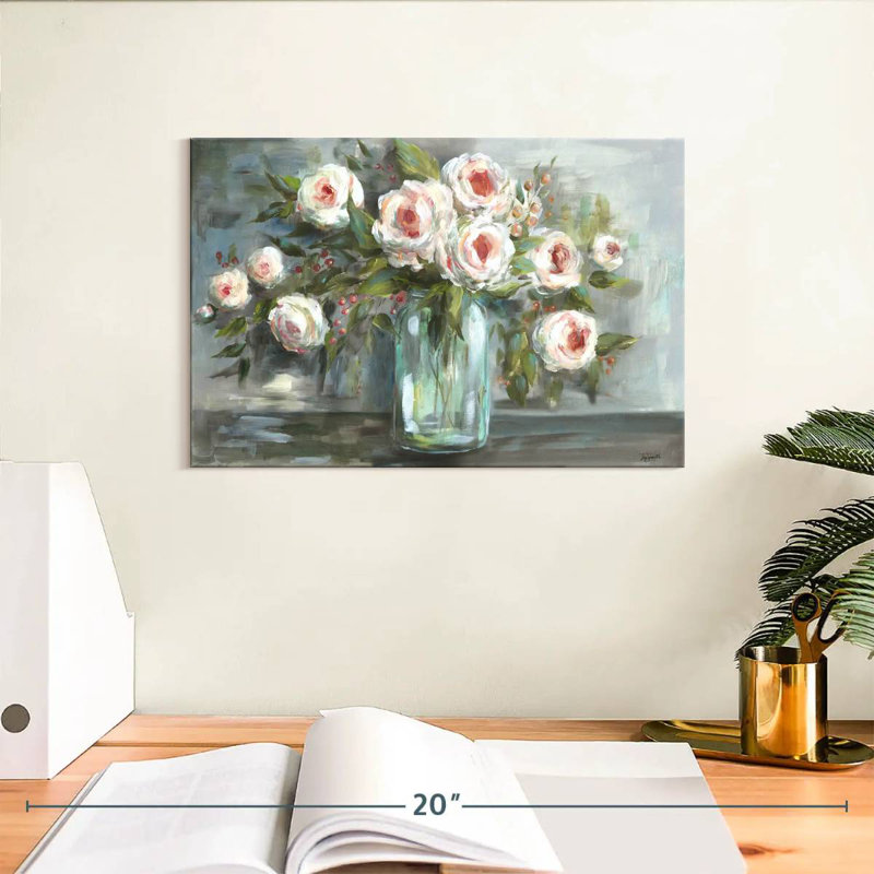 Harnek, fleurs roses, nature morte, paysage, H 8 po x l 12 po
