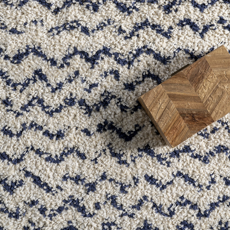 Tapis bleu marine à poils longs Batts, Rectangle 6 pi 7 po x 9 pi