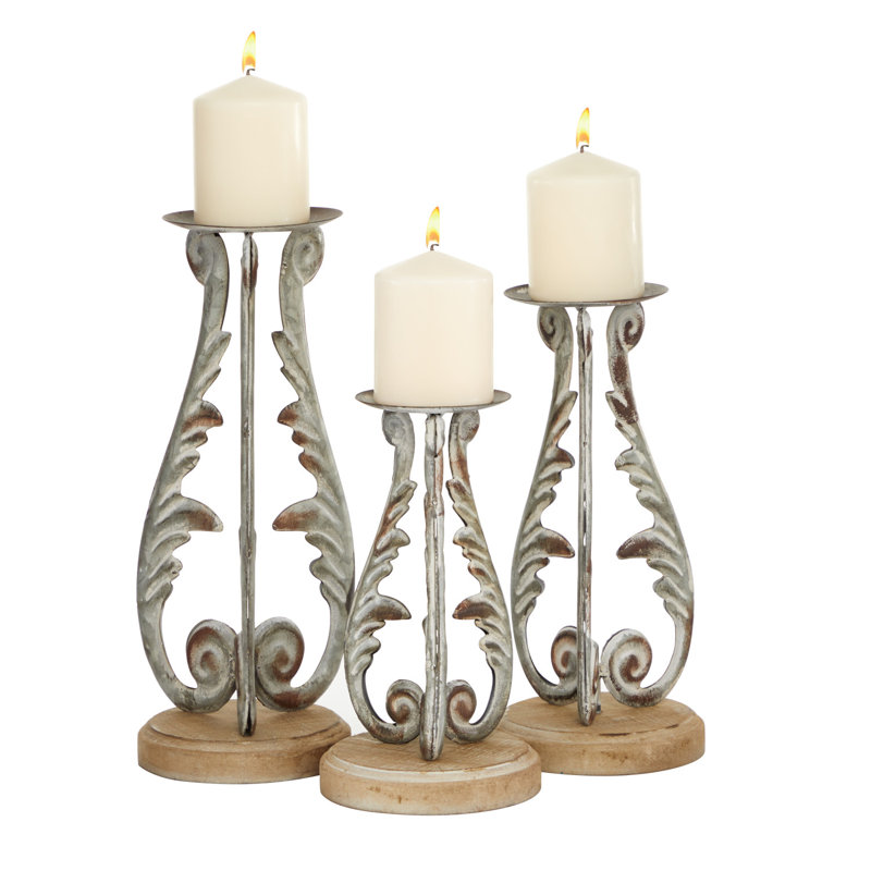 Metal Decorative Silver Candle Holder Set