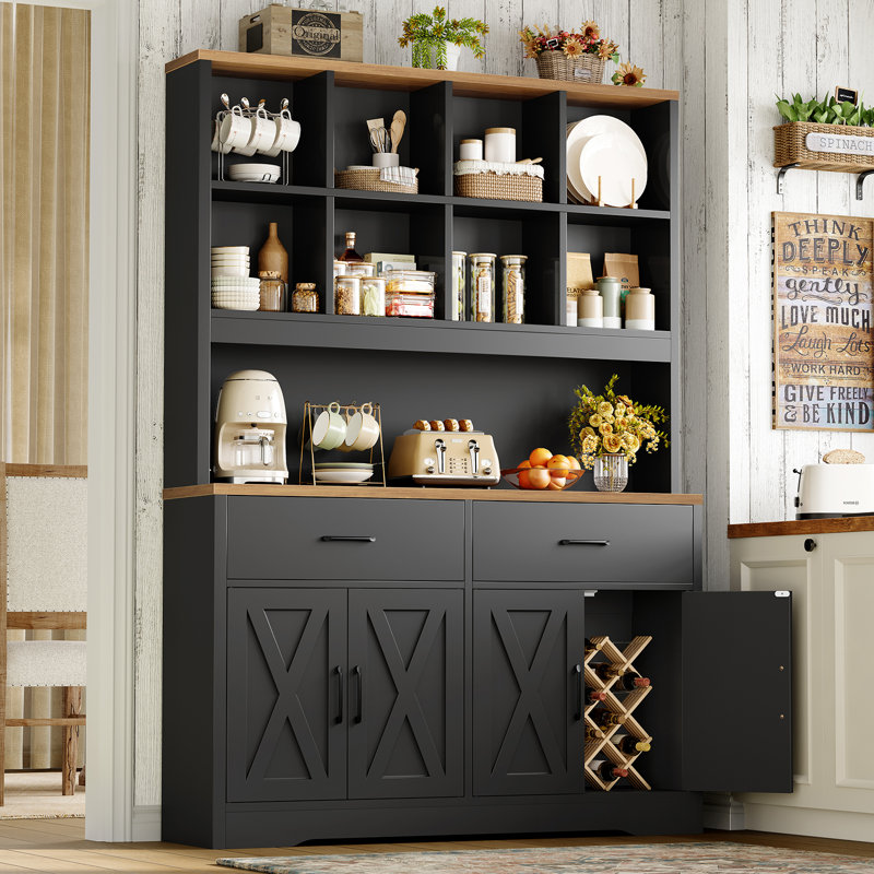 69"H X 47.2"W Large Bookcase With 8 cubbies, 3-Tier Standard Wood Storage Bookcase With 4 Doors and 2 Drawers, Tall Bookshelf and Bookcase, Black