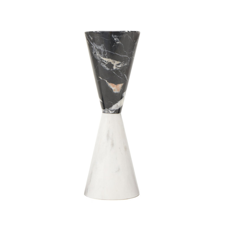 10'' Black and White Marble Tabletop Candlestick Set