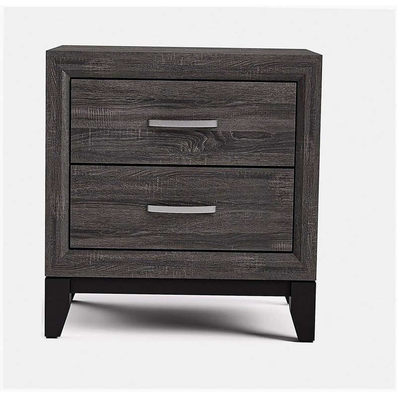 Mobilier de chambre à coucher à deux tiroirs avec deux tiroirs et pieds en bois à finition grise, Gris