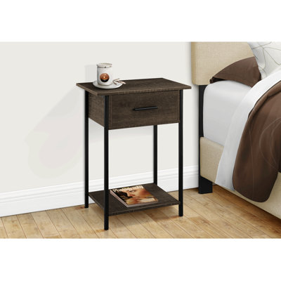 Table d'appoint, 2 niveaux, bout, lampe, salon, table d'appoint, tiroir de rangement, petit, stratifié, métal noir, contemporain