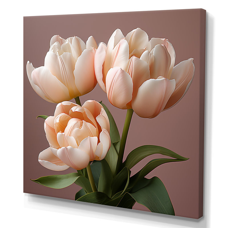 Tulipes douces aux tons neutres, tranquillité, H 30 po x l 30 po x P 1 po, Toile tendue