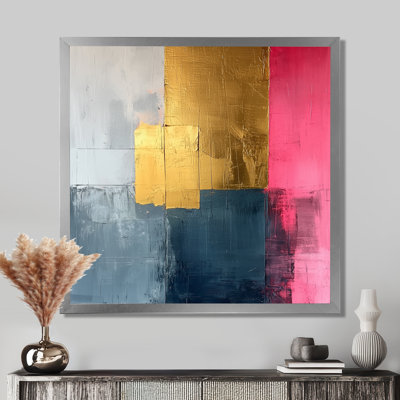 Novelyn Geometric Gold Pink And Grey Pure Form VI - abstract geometric Wall Art