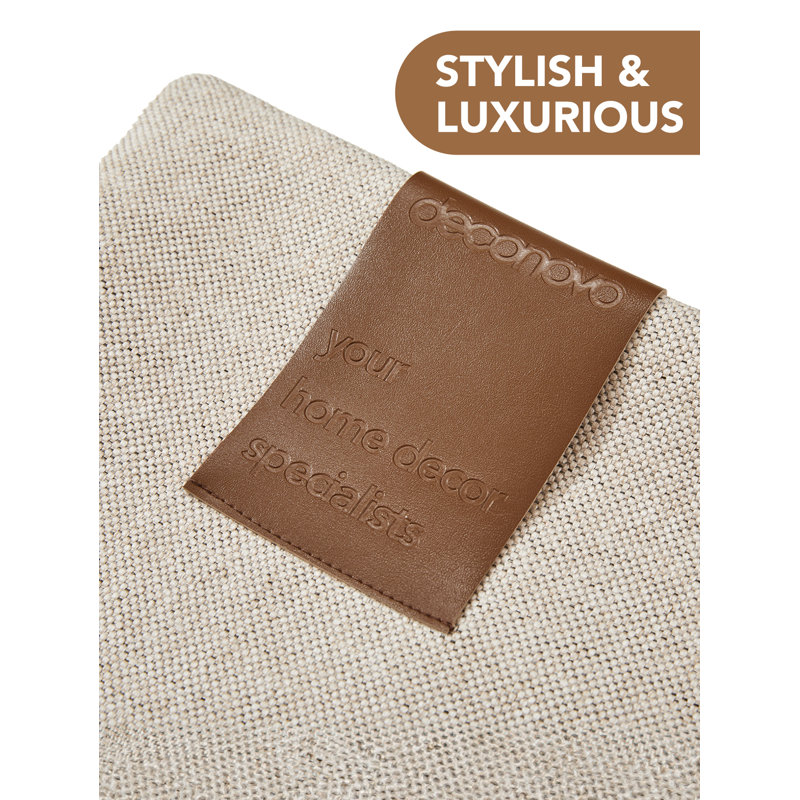 Decorative Solid Pillow Covers with Leather Label (Set of 2), Natural Beige, 18"H x 18"W