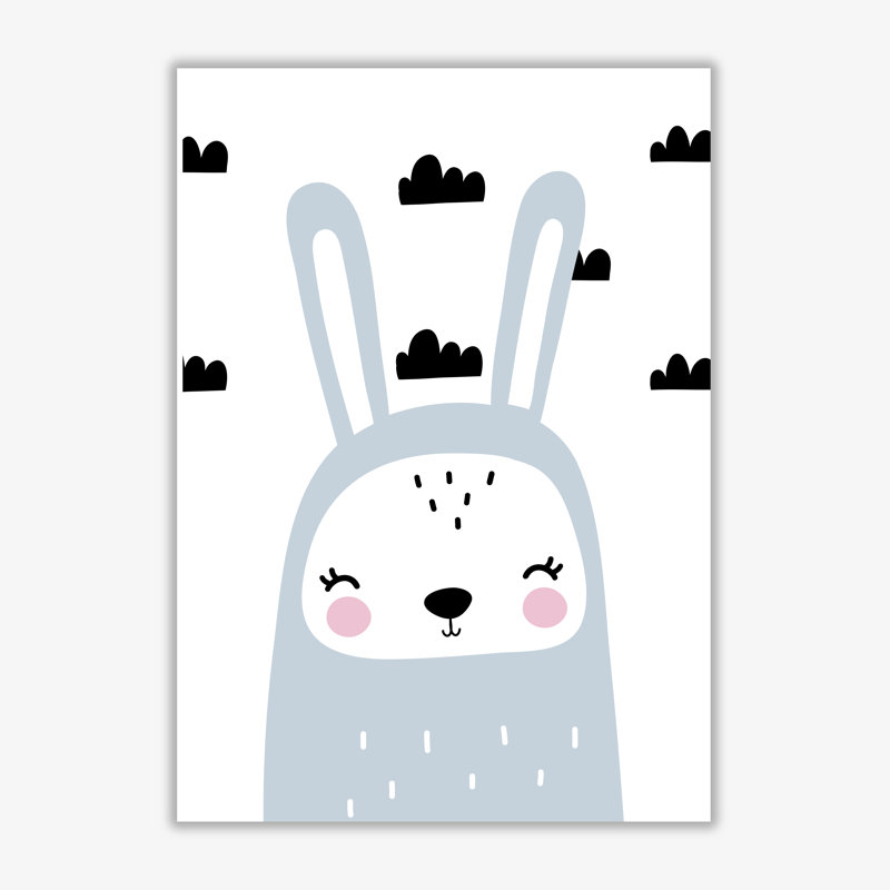 Blue Scandi Bunny With Clouds - Painting, No Frame, 30 cm H x 21 cm W x 1 cm D